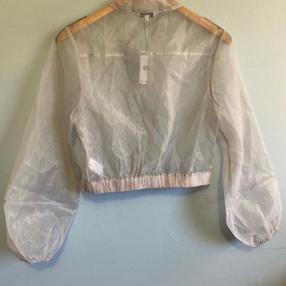 Naked Zebra Cropped Sheer Puff Sleeves Jacket NEW NWT Pale Lavender - Picture 3 of 8
